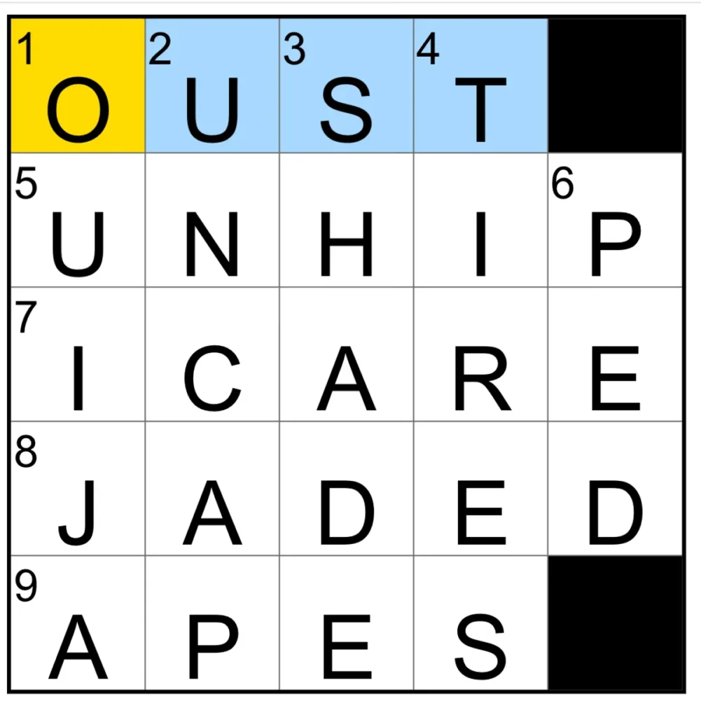 The completed NYT Mini Crossword puzzle for Jan. 28, 2026.