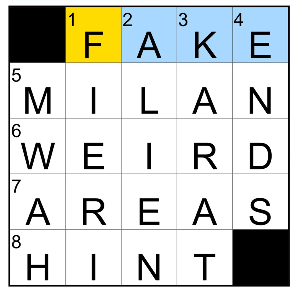 The completed NYT Mini Crossword puzzle for Feb. 13, 2026.
