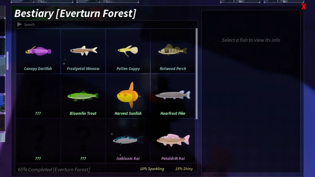 All Fish in Fisch Everturn Forest Bestiary