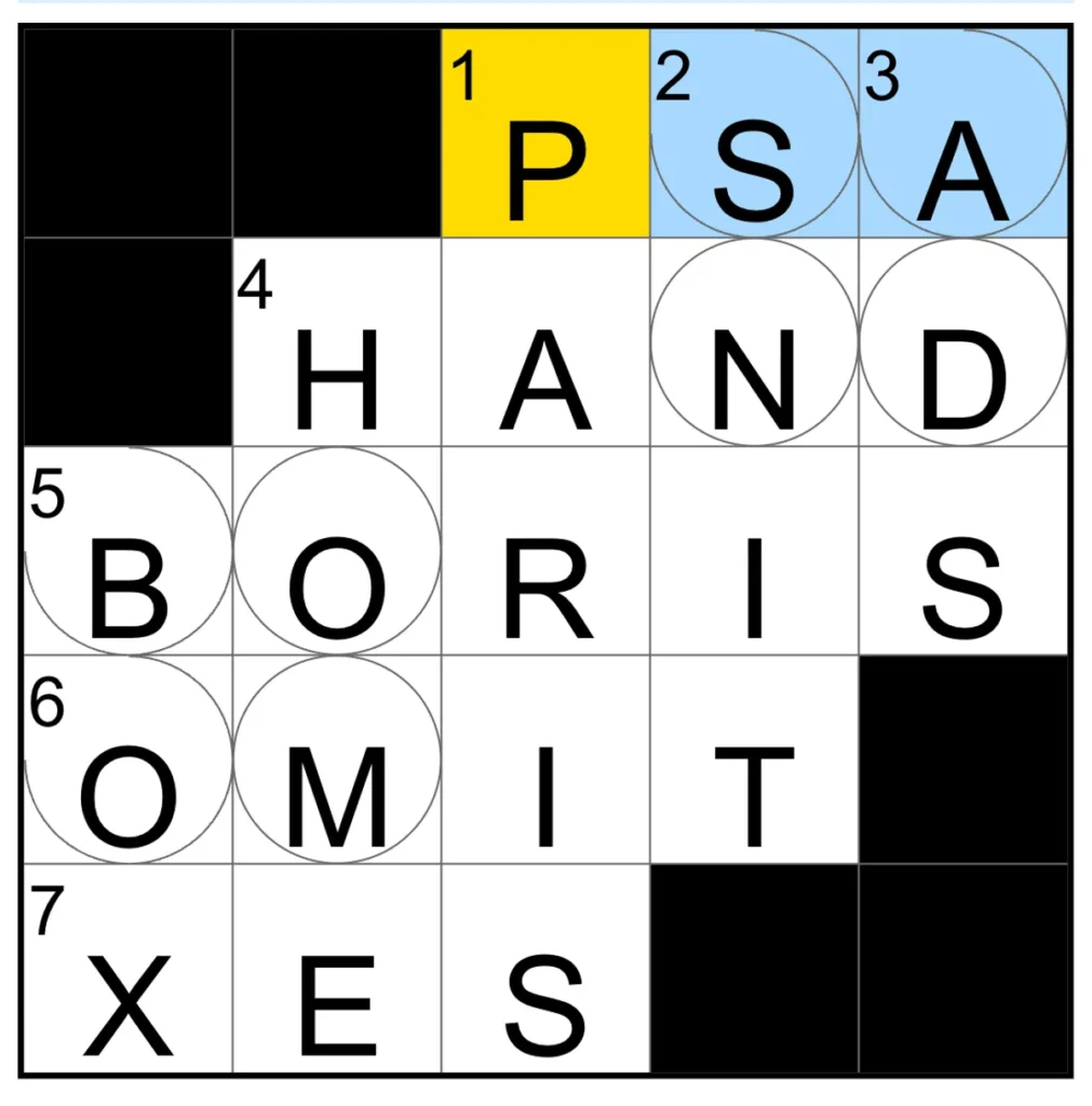 The completed NYT Mini Crossword puzzle for April 7, 2026.